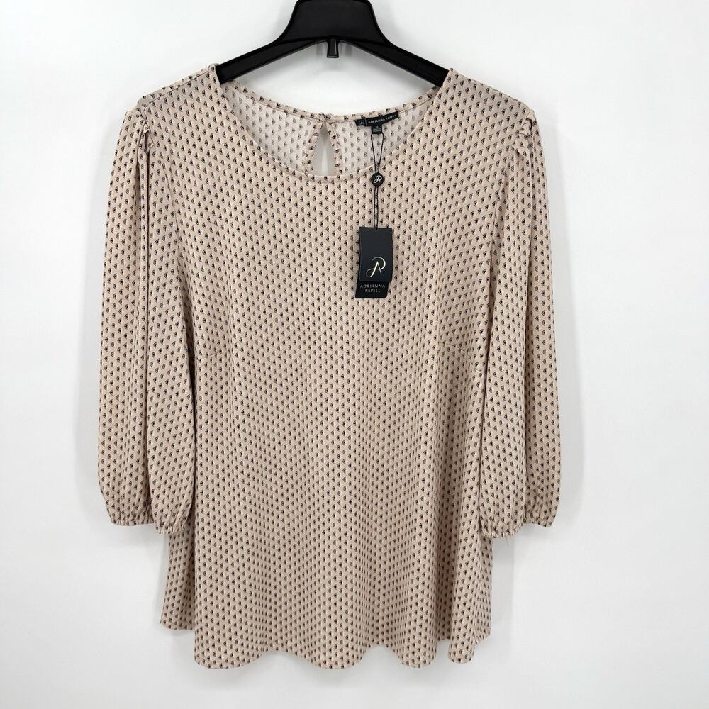 Adrianna Papell Blouse Plus Size 3X Beige Keyhole Neck Career Office Stretch NWT